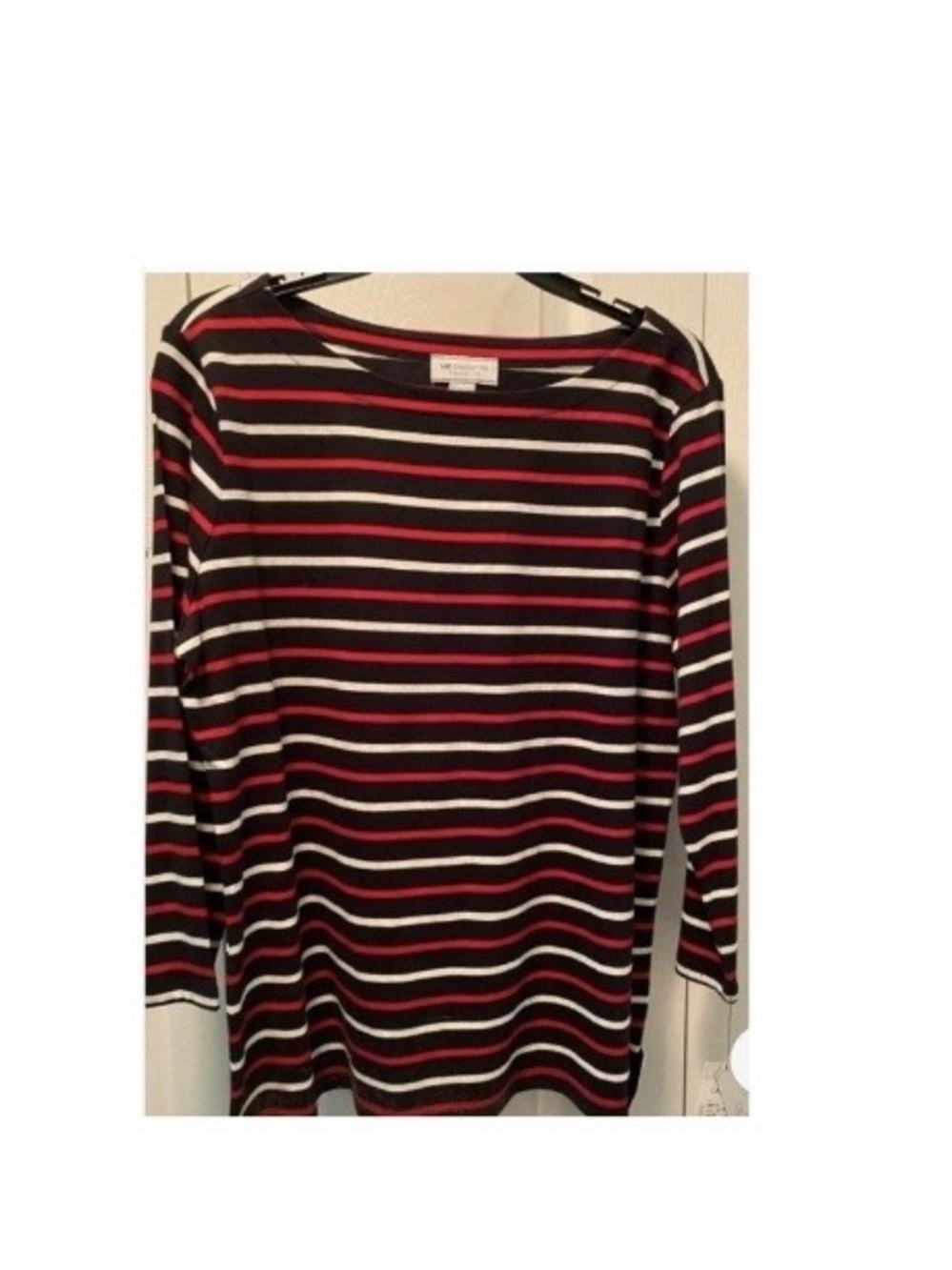 Liz Claiborne red ,white, black stripe Woman’s long sleeve top.  Large